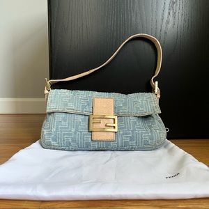 Fendi Denim Logo Baguette Bag